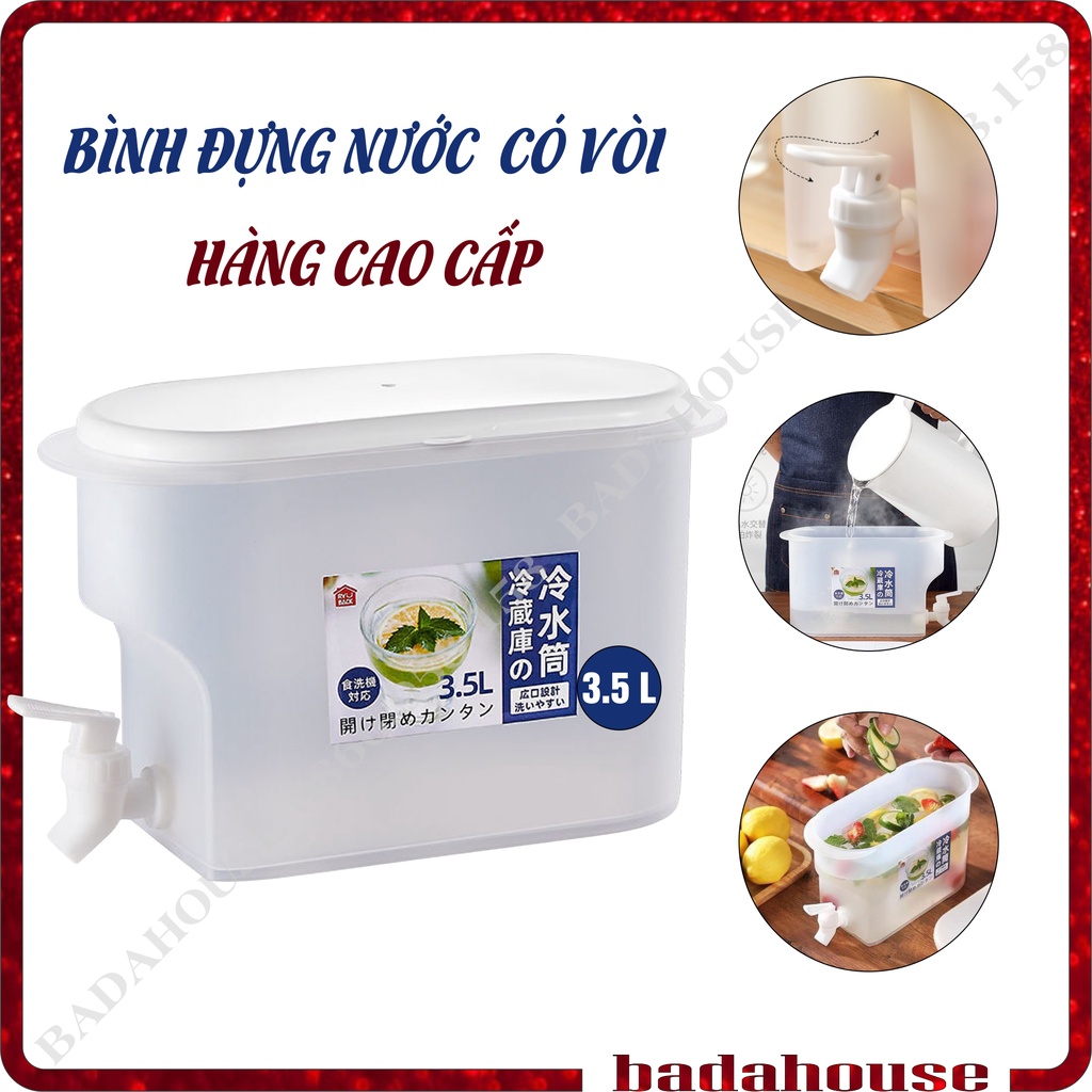 Bình đựng nước có vòi 3,5L Badahouse, Bình nhựa đựng nước có vòi để tủ lạnh