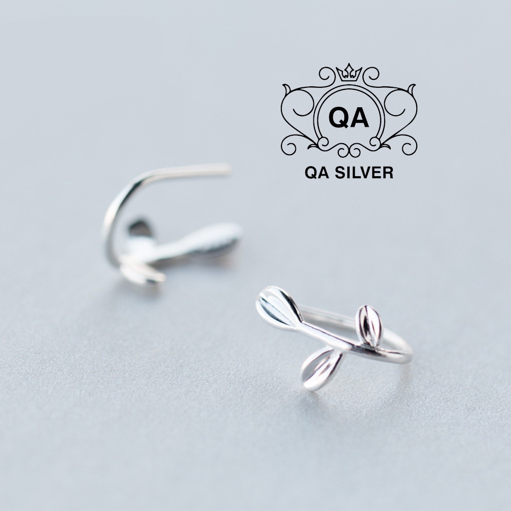 Khuyên tai bạc 925 lá oliu móc bông nguyệt quế nữ kẹp vành S925 LEAF Silver Earrings QA SILVER EA170512