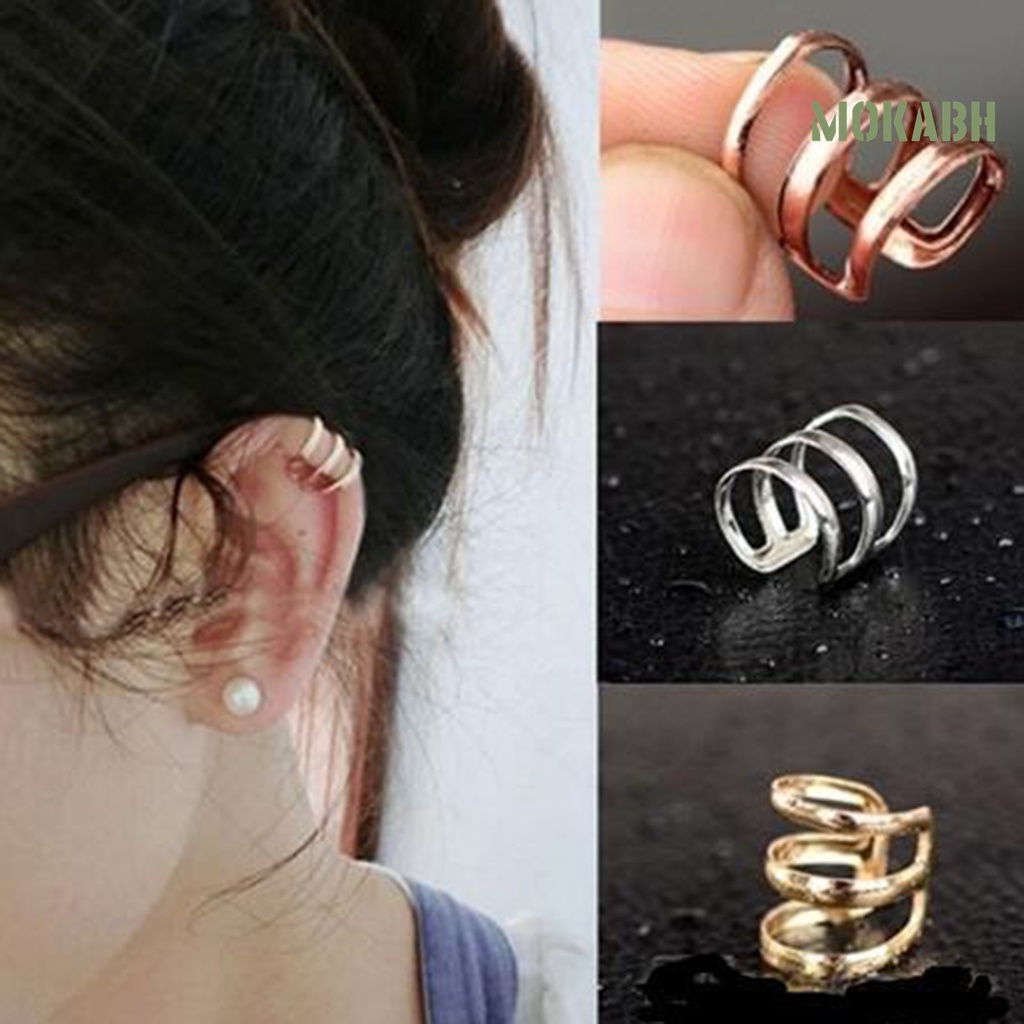 1 Chiếc Khuyên Tai Dạng Kẹp 3 Vòng Rỗng Đơn Giản Có Thể Điều Chỉnh Cho Nữ