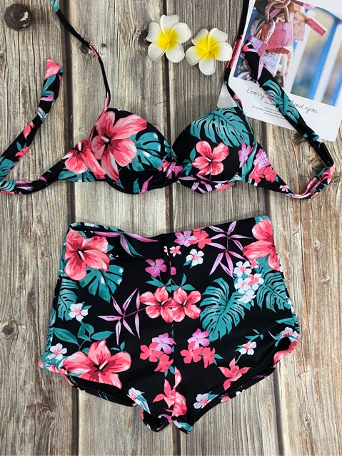 Bikini mút dày nâng ngực hoa lá