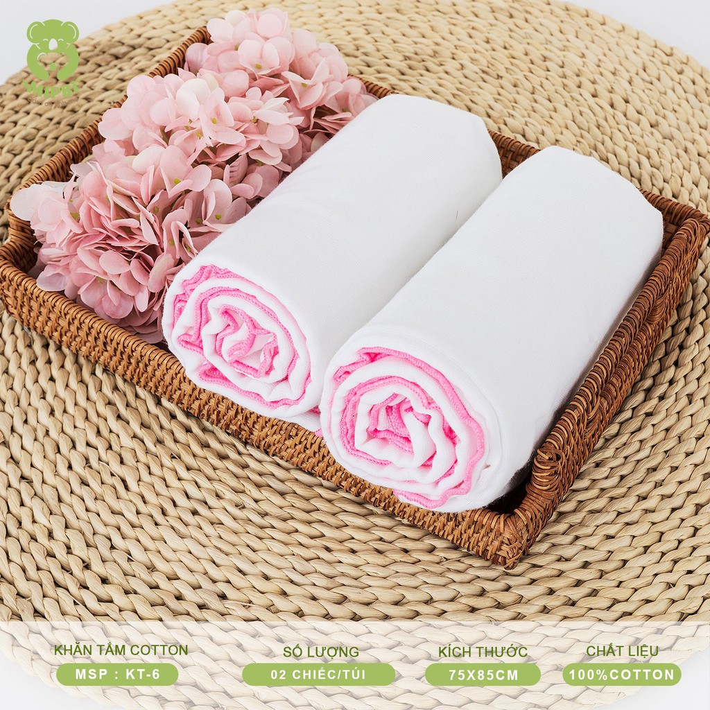 Khăn tắm Mipbi 100% sợi cotton Mỹ dày (Túi 2 chiếc 75x85cm)