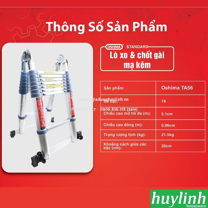 Thang nhôm rút đôi chữ A Oshima TA-56 - 5.6 mét