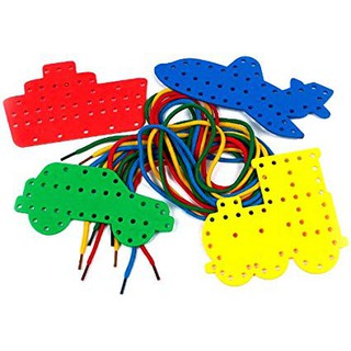 Bé tập xâu dây, xỏ dây đan tết qua hình đục sẵn lỗ to đẹp - Đồ chơi vận động tinh