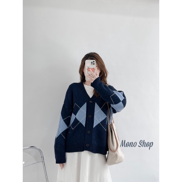 áo khoác cardigan len hoạ tiết chéo giữa phom to dáng dài (Ảnh thật/ sẵn/ Mono shop) | BigBuy360 - bigbuy360.vn