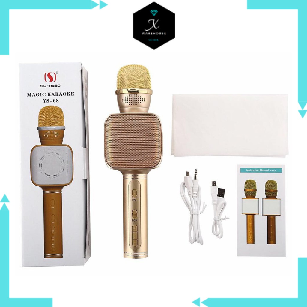 Micro Karaoke Bluetooth YS68 chính hãng âm thanh to, micro không dây hát karaoke kèm loa bluetooth