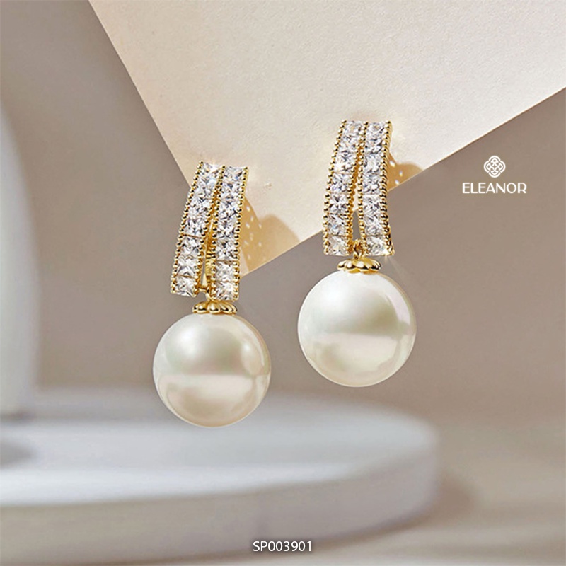 Bông tai cô dâu nữ chuôi bạc 925 Eleanor Accessories dáng thả ngọc trai nhân tạo phụ kiện trang sức 3901