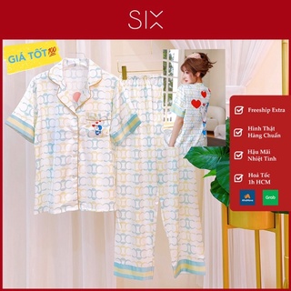 Đồ bộ lụa mặc nhà xinh màu xanh hình Doremon