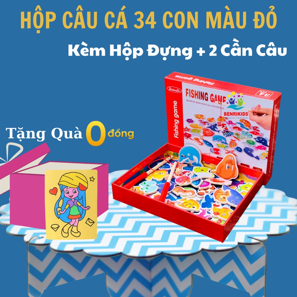 [Tặng Kèm Tranh Cát] - Đồ Chơi Thông Minh Bộ Câu Cá Nam Châm 34 Chi Tiết Bằng Gỗ