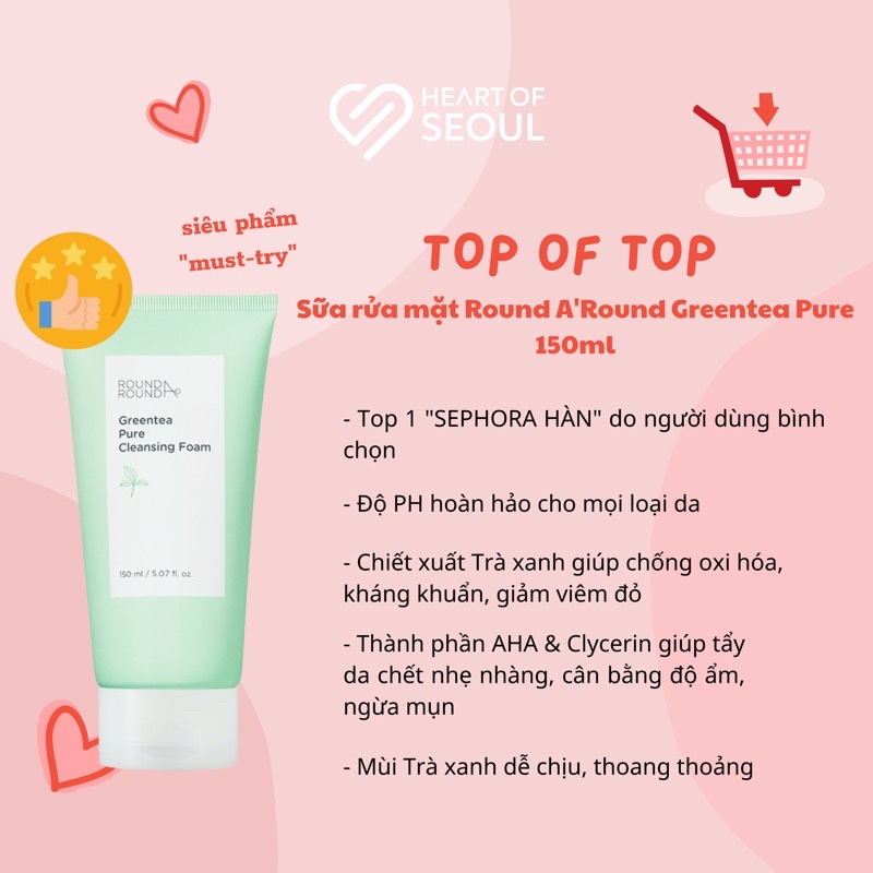 Sữa rửa mặt RoundARound Greentea Pure Cleansing foam 200ml (Bill Hàn)