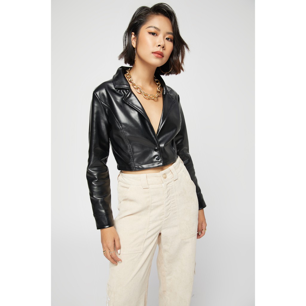 Áo khoác blazer da lửng đen BLMDE | BigBuy360 - bigbuy360.vn