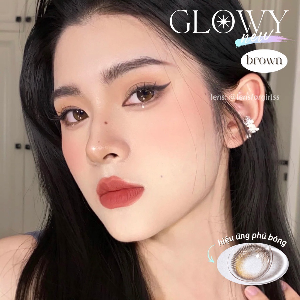 Kính áp tròng 1 NGÀY hiệu ứng phủ bóng GLOWY BROWN chính hãng Olens | Lens cận 1 ngày