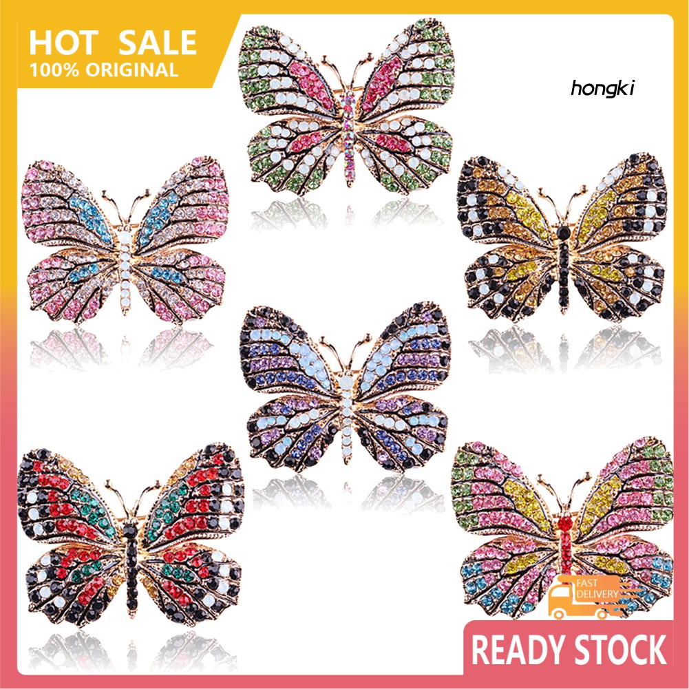 BUTTERFLY (Hàng Mới Về) Trâm Cài Áo Hình Bướm Đính Đá Nhiều Màu Sắc Thời Trang