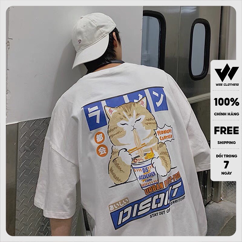 Áo thun tay lỡ WIIS phông unisex form rộng Mèo Ly nam nữ cotton oversize ulzzang