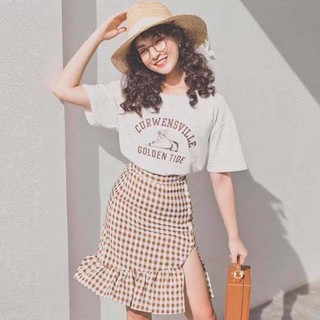 Set áo tay bèo + váy yếm xinhh