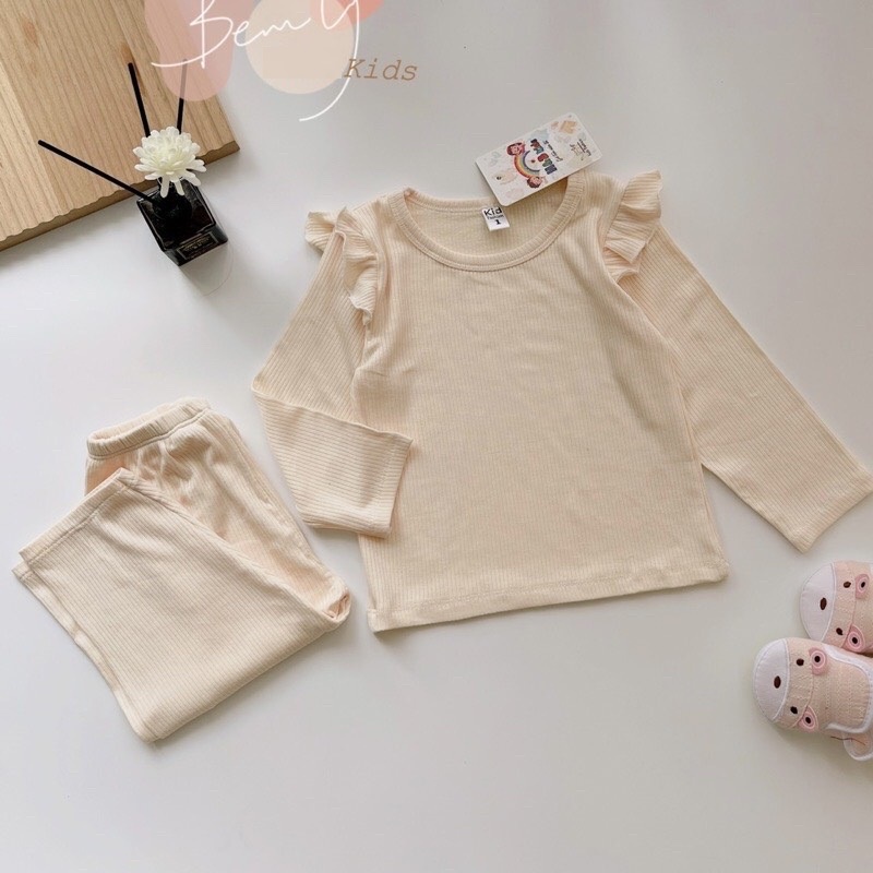 Bộ quần áo dài tay thu đông cho bé gái trơn màu chất thun tăm cotton mềm mịn size từ 6 - 15 kg (M02)