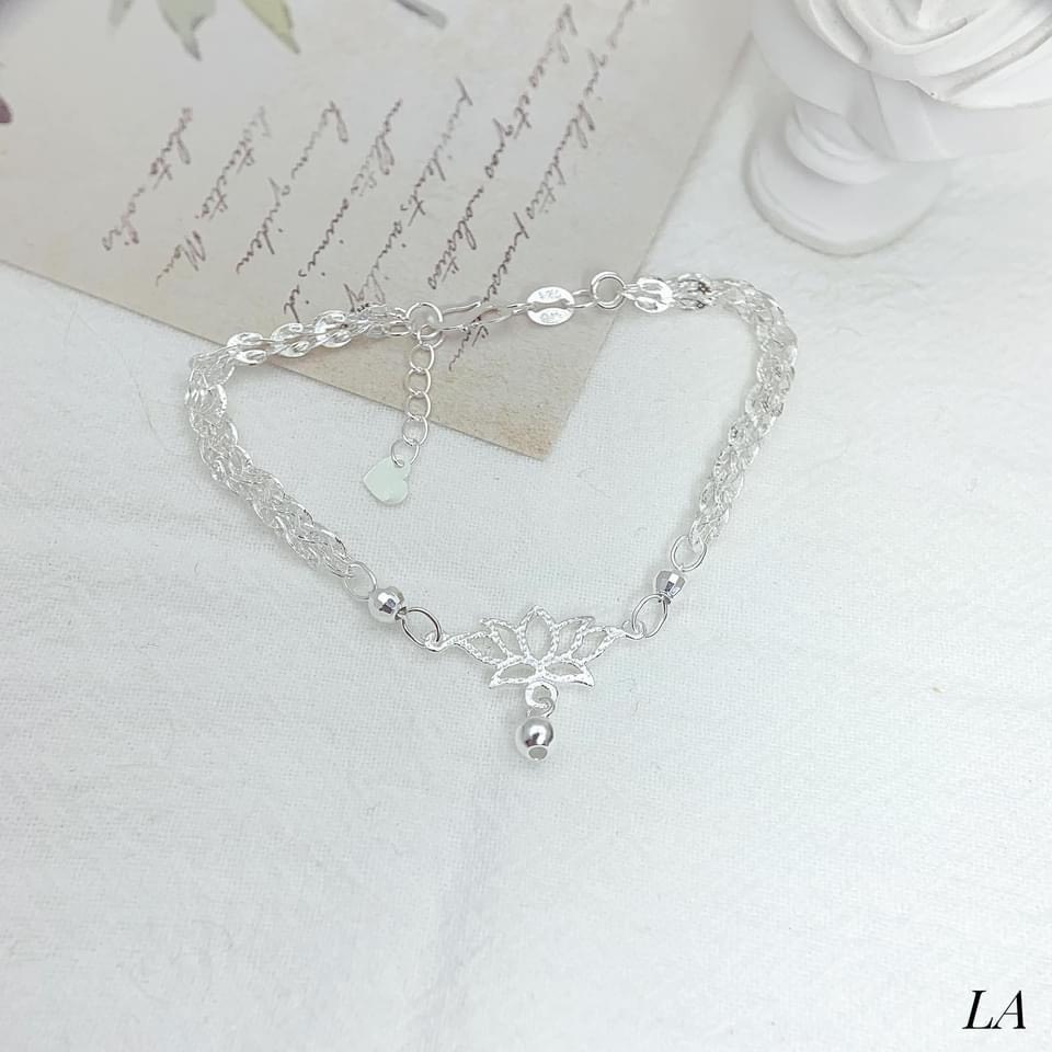 Lắc tay nữ bạc thật dây phụng mặt hoa sen tuyệt đẹp LINH MIU SILVER