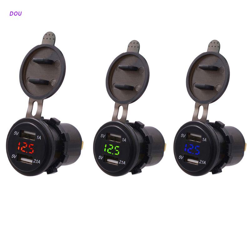 Tẩu Sạc Điện Thoại Hai Cổng Usb 12v 24v 2.1a Có Đèn Led Cho Xe Hơi / Xe Tải / Tàu Thuyền / Xe Máy / Tàu Thuyền