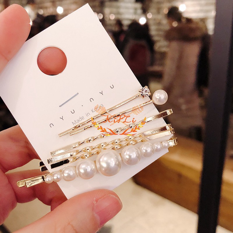 Set 6 Kẹp Tóc Đính Ngọc Trai Nhân Tạo Thời Trang