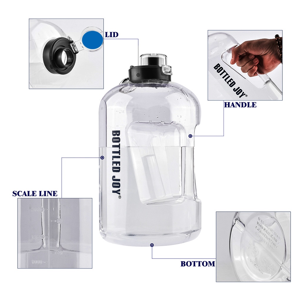 [Choosewho1] 1 Gallon Water Bottle with Time Marker Reminder Leak-Proof Large Drinking Jug for Sports Camping