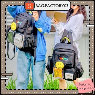 Hot Balo Bama 444 Backpack kèm túi tròn mini - Balo Đen & túi tròn Vàng | steven