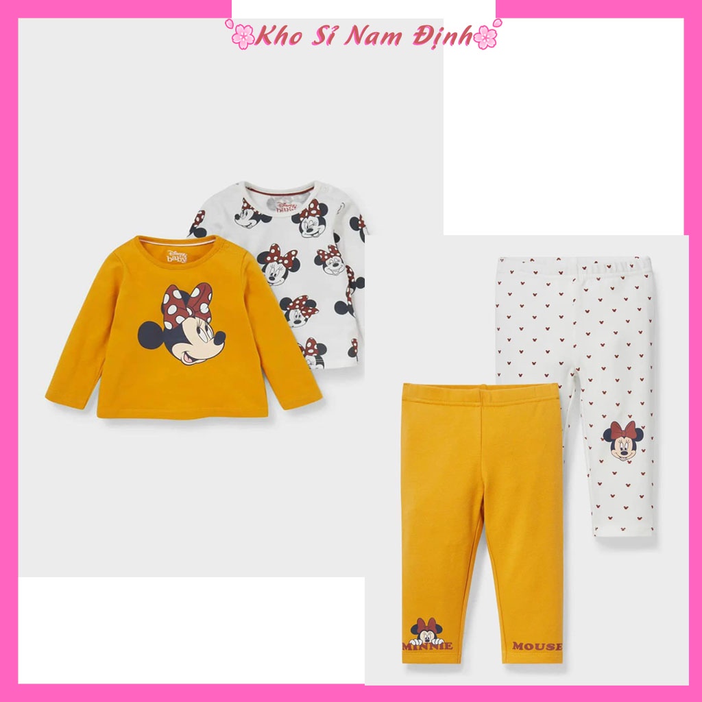 Đồ bộ bé gái Combo 2 bộ dài tay thu đông hình Mickey Mine Mouse chất cotton 4 chiều mềm mịn