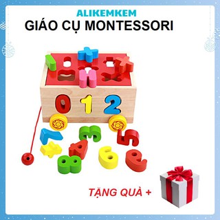 Đồ Chơi Gỗ Thông Minh [𝐇𝐎𝐓 𝐒𝐀𝐋𝐄] Đồ Chơi Xe Kéo Thả Hình Bằng Gỗ