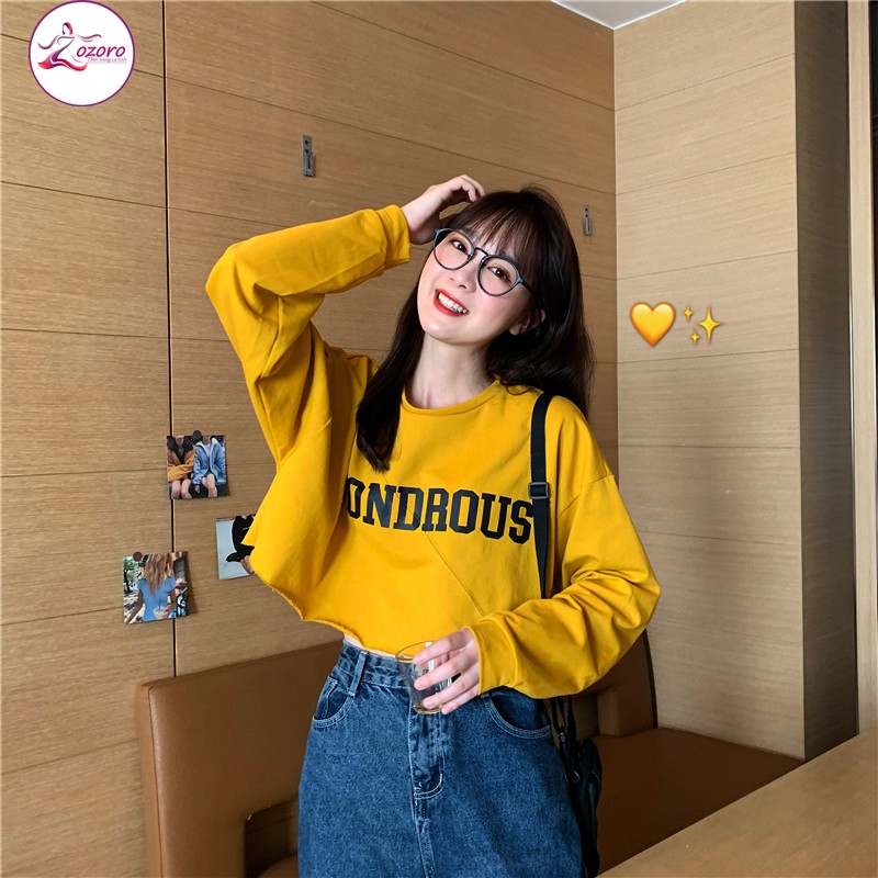 Áo croptop nữ dài tay ZOZORO form vừa in chữ WONDROUS chất vải đẹp thoáng mát - AT17
