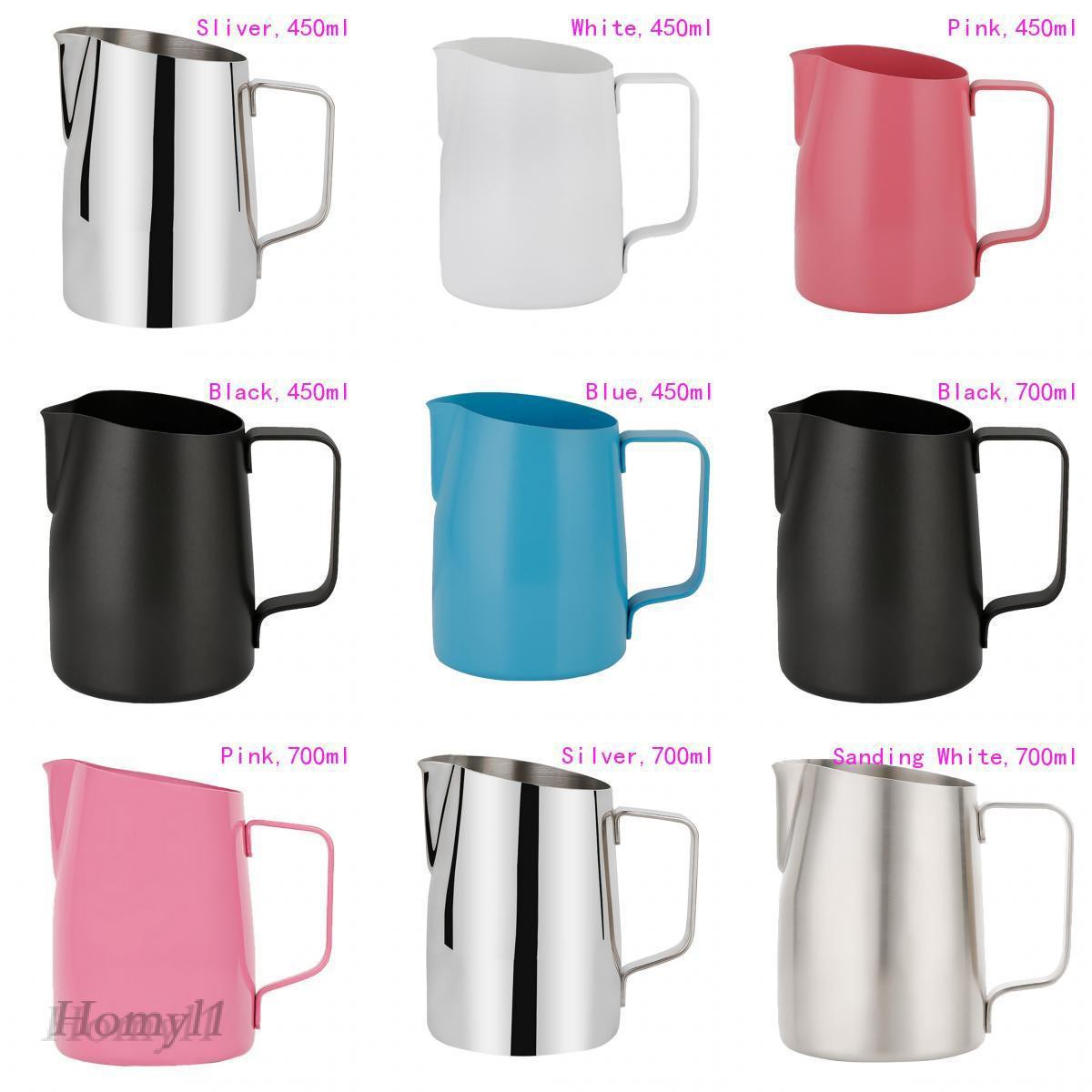 [HOMYL1] Stainless Steel Coffee Frothing Milk Jug Pitcher Art Making 450ml/700ml