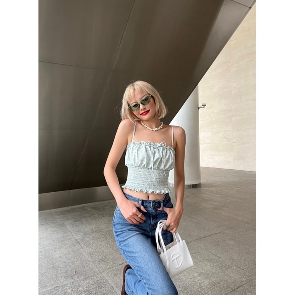 Croptop nữ ống bo chỉ eo đính nơ ngực xanh mint trendy MIEU - JM14
