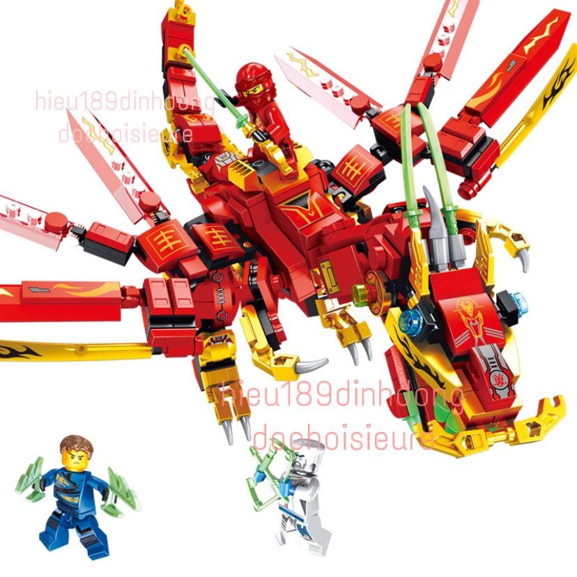 Lắp ráp xếp hình non Lego ninjago 68173 : Rồng và robot lửa đỏ của kai 2in1 646 mảnh