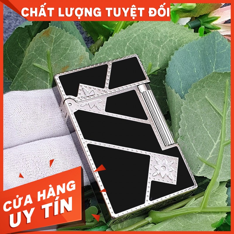 DEVA{Đẹp - Độc- Lạ} Quẹt Khò Bật Đánh Lửa g.a Đá Dupont D56T Sơn Mài Đen Viền Bạc Kẻ Ô Vuông ChéoMua nhanh
