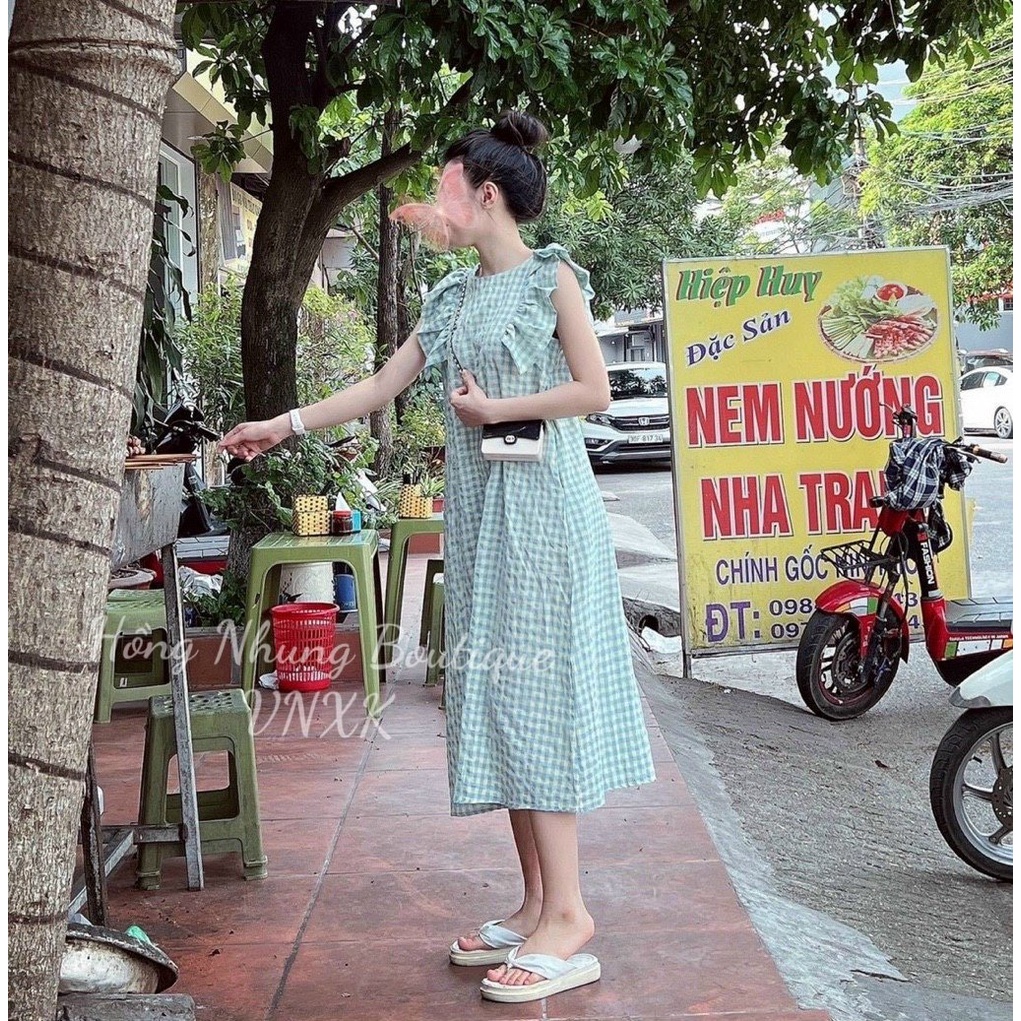 Váy kẻ caro tay cánh tiên Váy kẻ 5 màu