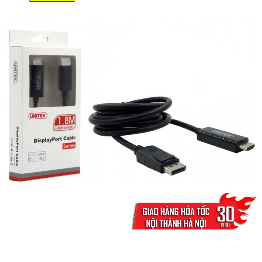Cáp Chuyển Displayport To HDMI Unitek Y-5118CA Phân Giải Full HD - Hàng Chính Hãng