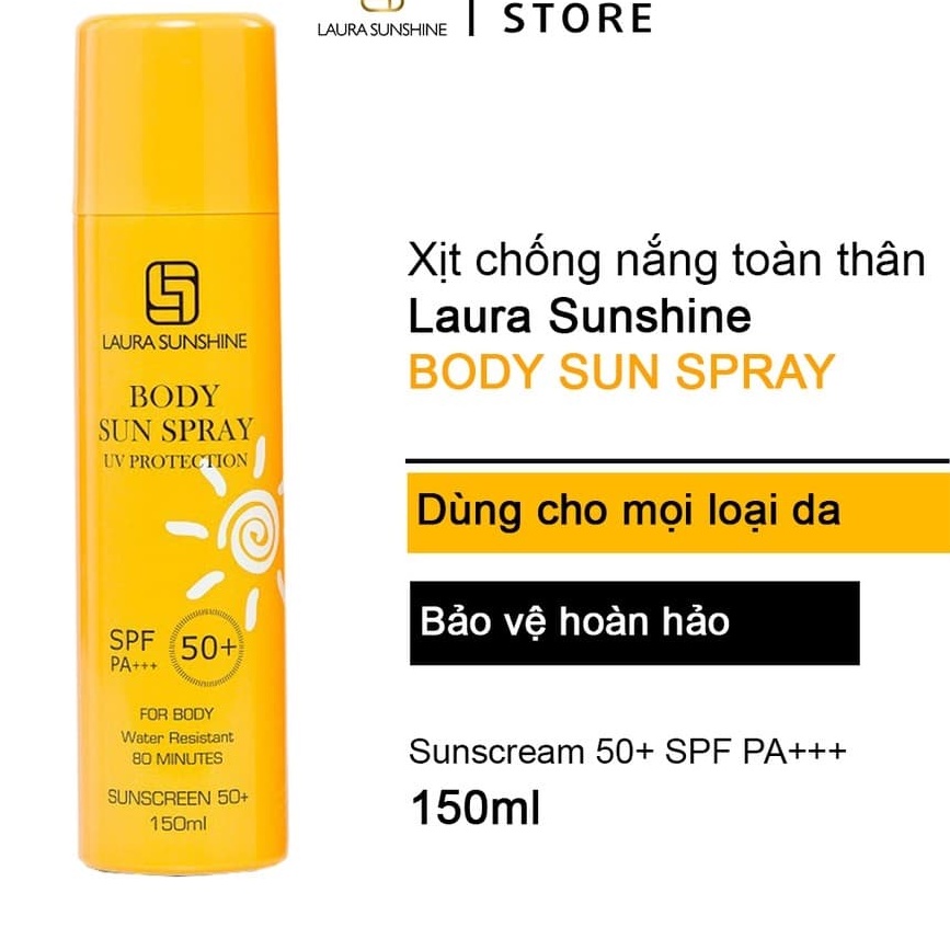 [CHÍNH HÃNG LAURA SUNSHINE] XỊT CHỐNG NẮNG DƯỠNG TRẮNG TOÀN THÂN LAURA SUNSHINE SPS 50++ - BODY SUN SPRAY SPF50+ PA++