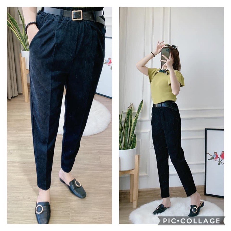 Quần baggy nhung kèm belt