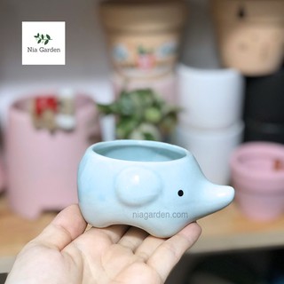 Chậu gốm sứ hình thú trồng cây cảnh, sen đá, xương rồng - voi xanh nhỏ