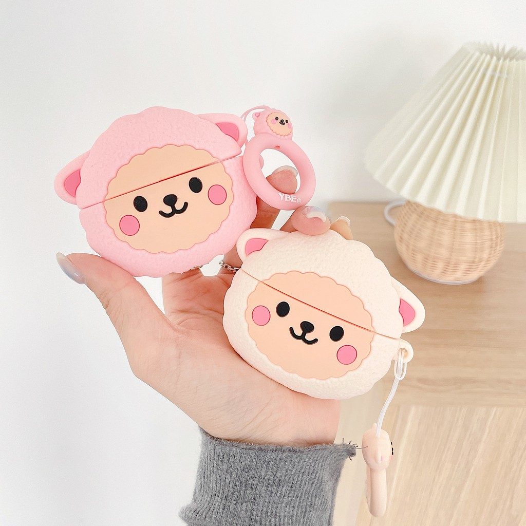 Vỏ đựng bảo vệ hộp sạc tai nghe thích hợp cho Airpods 1/ 2 hình chú cừu bằng silicon
