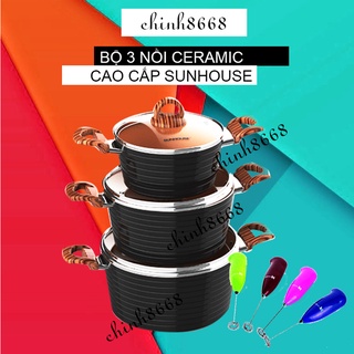 Bộ 03 nồi 18,20,24cm ceramic đáy từ sunhouse 2003mca