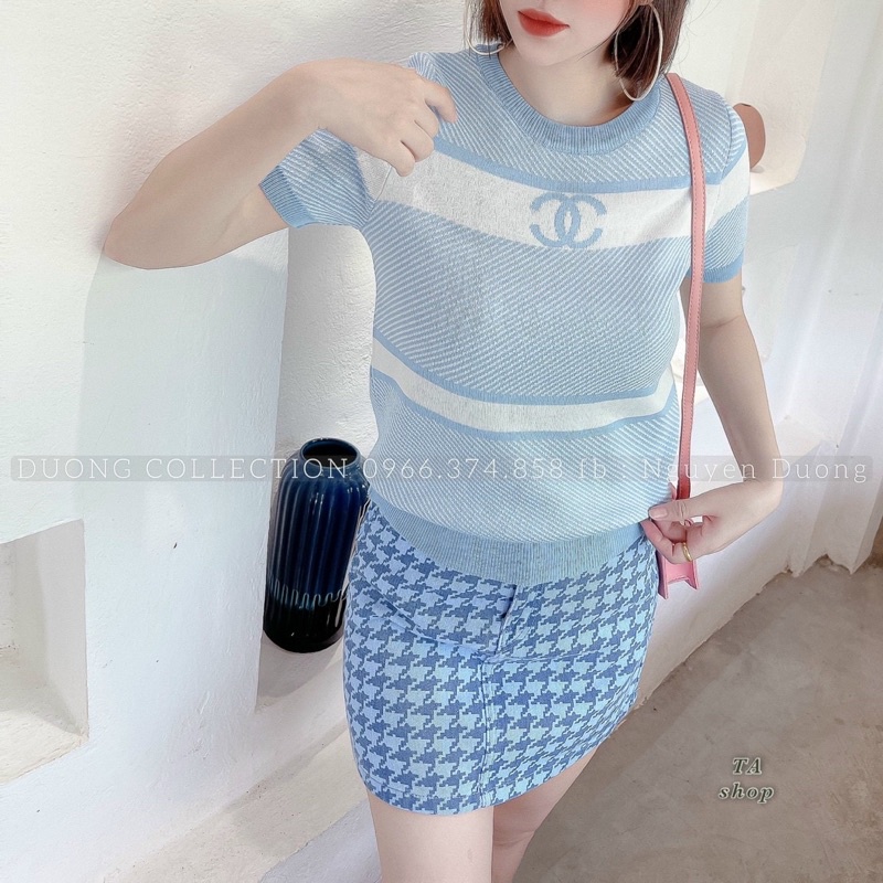 Áo len phối màu cổ tròn, len dệt kim tay cônc hoạ tiết mới A003