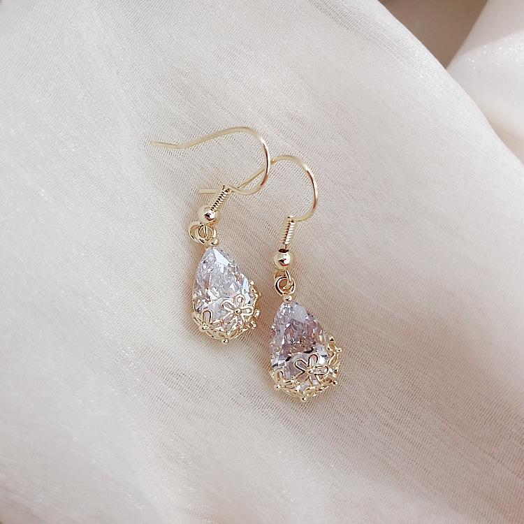 Dây Chuyền Mạ Vàng 14K Mặt Hình Giọt Nước Đính Đá Pha Lê Phong Cách Hàn Quốc Sang Trọng
