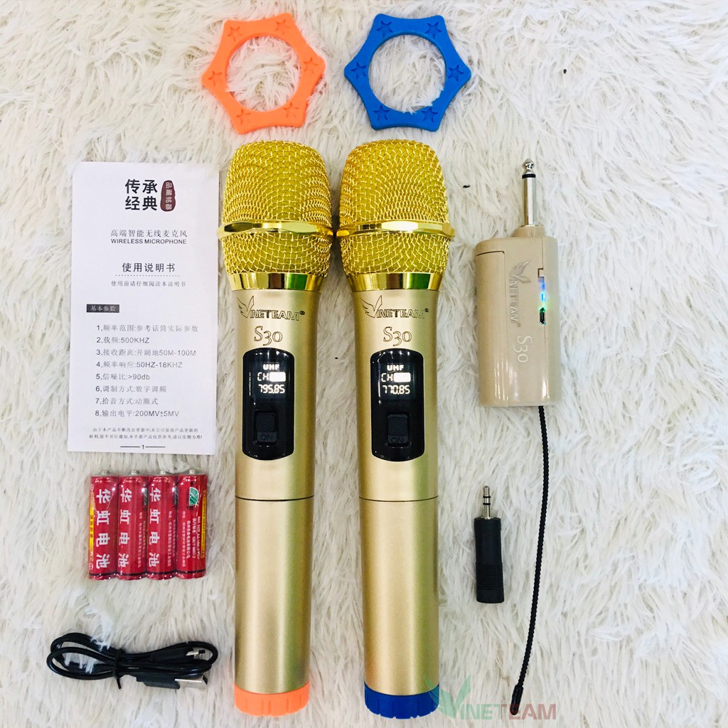 Bộ 2 micro karaoke không dây Vinetteam S29 /S30 kết nối bluetooth cho loa kéo- Hỗ trợ thiết bị có jack cắm 3.5mm và 6.5m