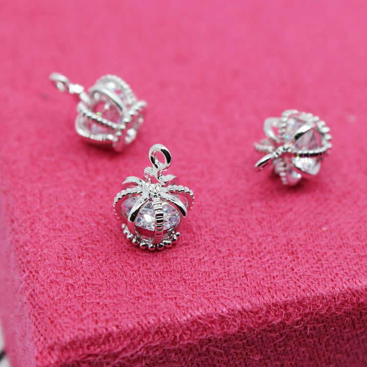 Mặt Dây Chuyền/ Khuyên Tai/ Dây Chuyền Thủ Công Bằng Đồng Mạ Bạch Kim Dát Đá Zircon Hình Vương Miện diy