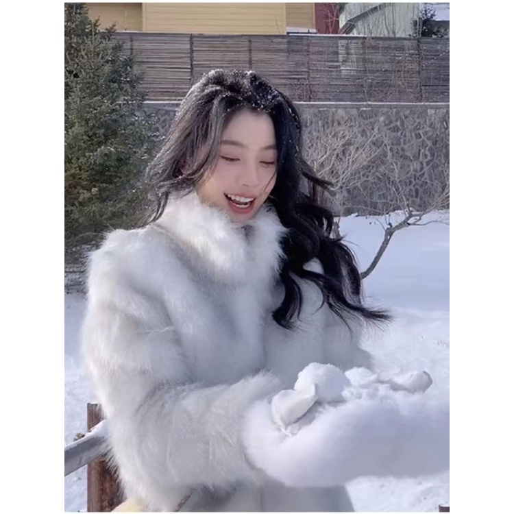 [Giao Ngay] Áo Khoác Lông Cáo Nhân Tạo Ngắn Dày Màu Gradient Thân Thiện Với Môi Trường Phong Cách Hàn Quốc Cho Nữ