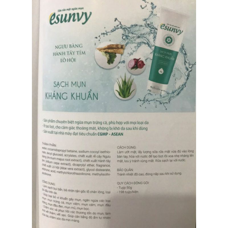 Sữa rửa mặt Esunvy tuýp 50g ⚡ CAM KẾT CHÍNH HÃNG ⚡ Sữa rửa mặt làm sạch sâu tận lỗ chân lông, loại bỏ dầu trên da