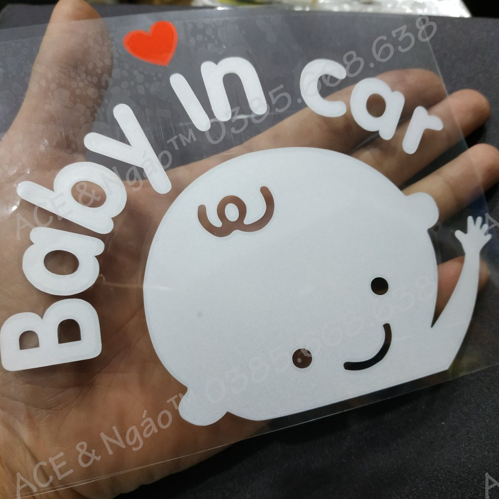 Tem Decal baby in car dán xe đen trắng 13x16cm