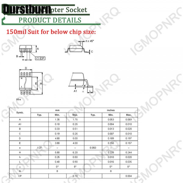 Thiết Bị Chuyển Đổi SOIC8 SOP8 SOP16 Sang DIP8 Rộng 150mil 200mil 208mil 300mil SOP8