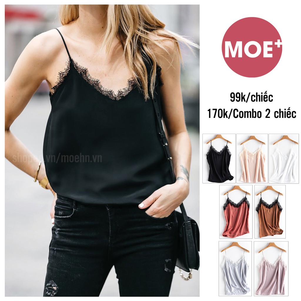 Áo Lace V-Neck Dây Tròn Lụa Thô