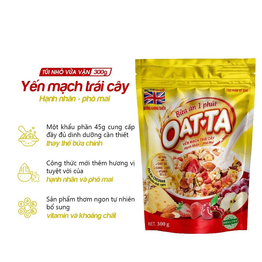 Yến mạch trái cây Hạnh nhân - Phô mai OATTA túi 300g