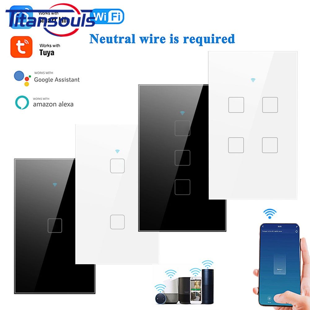 Ready✅ 1/2/3gang TUYA WiFi Smart Touch Switch Home Light Wall Button Neutral wire for Alexa and Google Home Assistant US TTS