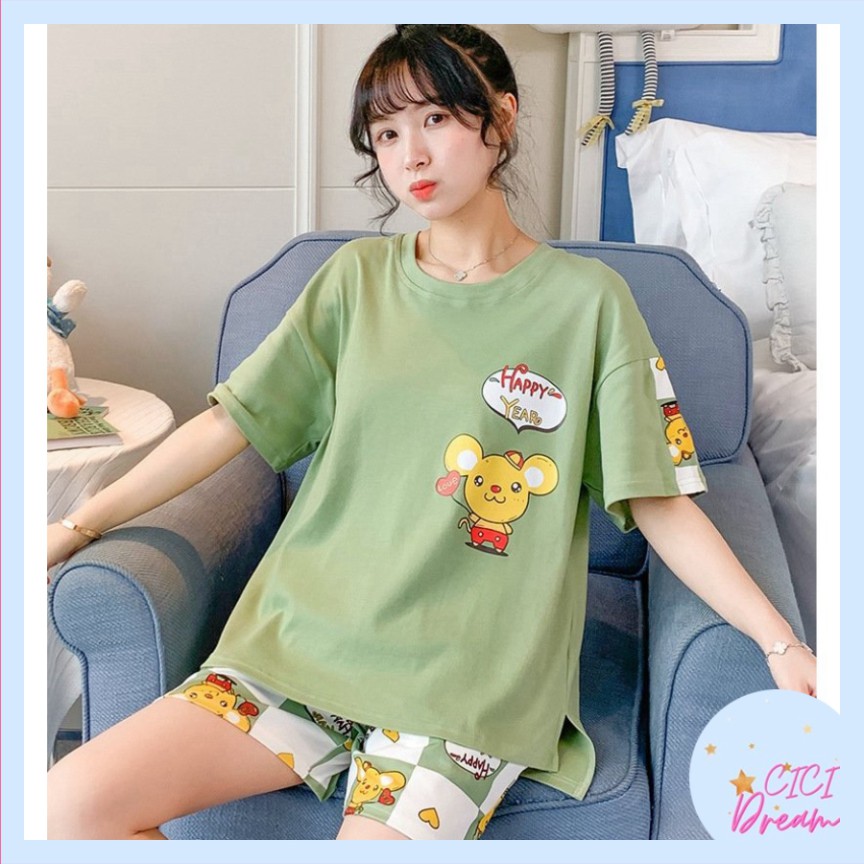 SET ĐỒ NỮ Bộ Ngủ Hè Cotton 100% siêu mátSET ĐỒ NỮ bộ ngủ ở nhà cộc tay icon hoạt hình CON Chuột SIÊU HOT đi chơi